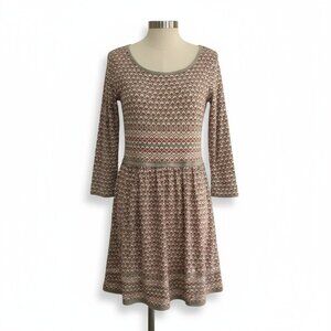 Sophie Max Geometric Print Long Sleeve Fit & Flare Dress Size M